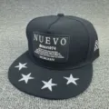 Gorra de béisbol hip-hop negra con visera plana, parche frontal y estrellas bordadas. - Ajustable / Ala plana negra [NUEVO]