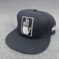 Gorra de béisbol hip hop de ala plana negra con bordado de mano blanco, sombrero de calle. - Ajustable / Ala plana negra [Palma blanca]