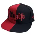 Gorra de béisbol plana hip-hop roja y negra con elegante bordado de estilo urbano. - Ajustable / Negro y rojo [visera plana OUTLAW]