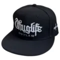 Gorra de hip hop negra clásica con visera plana y bordado blanco estilo urbano - Ajustable / Negro [visera plana OUTLAW]
