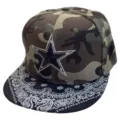 Gorra de béisbol de ala plana hip-hop con diseño de camuflaje y paisley, estilo urbano. - Ajustable / Estrella 3D - Camuflaje
