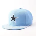 Gorra de béisbol hip-hop azul claro con estrella bordada y visera con motivo paisley. - Ajustable / Estrella Azul Claro