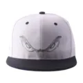 Gorra de béisbol plana hip hop unisex con diseño de ojos bordados, blanco y negro. - Ajustable / Expresión feroz - blanco