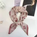 Retro French Bow Print Velvet Small Square Scarf Elegant Women Versatile Neck Scarf - Bow Flower Leather Pink