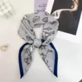 Retro French bow print silk square scarf women elegant versatile stylish neckerchief hair band - Bow Flower Gray