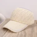 Elegante gorra de sol vacía superior trenzada hueca beige con brillantes de imitación - 55-59 (Ajustable) / Beige