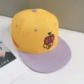 Yellow and purple snapback cap with cute cartoon apple embroidery, stylish streetwear hat. - 56-60cm / Yellow and Purple