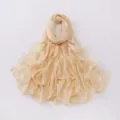 Elegant chiffon hijab scarf with delicate eyelash lace trim, lightweight breathable long wrap. - Apricot