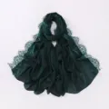 Dark green chiffon scarf detail, delicate lace eyelash edge, lightweight and soft texture. - Dark Green