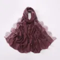 Wine red chiffon hijab with delicate eyelash lace trim, lightweight breathable long scarf. - Fuschia