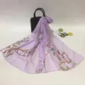 Damen helllila Chiffon langer Schal Blumenmuster Strand Tuch elegante Mode Halstuch - SH-6
