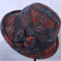 Women winter woolen bucket hat middle-aged elderly mother warm fisherman hat stylish grey orange plaid cap. - Adjustable / Tweed (2140) / Red