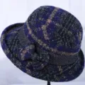 Women woolen bucket hat autumn winter plaid warm mother fedora leisure fisherman hat stylish - Adjustable / Tweed (2140) / Blue