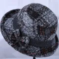 Womens winter tweed bucket hat warm woolen bowler hat vintage plaid retro elegant mother hat - Adjustable / Tweed (2140) / Gray