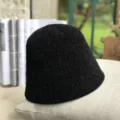 Chapeau cloche tricoté noir japonais femme hiver décontracté doux style chaud mode - M (56-58cm) / Chapeau bob chenille à petit bord noir FM-98