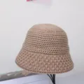 Gorro de cubo de punto de invierno, gorro de pescador de lana caqui cálido y retro. - M (56-58cm) / Caqui