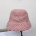 Cappello a secchiello in maglia rosa donna inverno caldo lana cappello pescatore vintage casual - M（56-58cm） / Rosa Antico