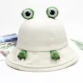 Cute cartoon frog bucket hat for women summer Japanese style sun protection fisherman cap - M (56-58cm) / White