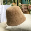Khaki knitted bucket hat for women, casual dome fisherman hat autumn winter soft daily wear - M (56-58cm) / Chenille Short Brim Bucket Hat Light Coffee FM-98