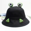 Cute black frog bucket hat with 3D eyes and hands for women, casual summer sun protection. - M (56-58cm) / Black