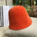 Orange chenille bucket hat for women, cozy winter casual basin cap with short brim style. - M (56-58cm) / Chenille Short Brim Bucket Hat Orange-Red FM-98