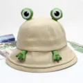 Cute frog bucket hat for women, summer casual sun protection hat with plush eyes and arms. - M (56-58cm) / Khaki