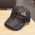 Black lace baseball cap featuring elegant white daisy embroidery, breathable summer sun hat. - Adjustable 56-59cm / Black