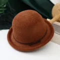 Sombrero de copa marrón de punto para mujer elegante ala pequeña lazo protección solar invierno - Ajustable / Sombrero de chenilla con borde enrollado caramelo para otoño e invierno