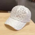 White lace baseball cap with cute daisy embroidery, breathable summer mesh sun hat for women. - Adjustable 56-59cm / White