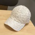 White lace floral embroidered baseball cap breathable mesh sweet cute sun hat for women. - Adjustable 56-59cm / Off White