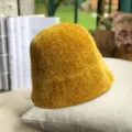 Yellow fuzzy bucket hat for women, Japanese style dome winter warm casual sunshade basin hat. - M (56-58cm) / Chenille Short Brim Bucket Hat Yellow FM-98