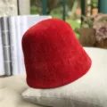 Red bucket hat women autumn winter casual solid dome hat stylish cozy basin hat variant - M (56-58cm) / Chenille Small Brim Bucket Hat Red FM-98