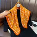 French vintage floral square scarf for women, elegant orange neck scarf and hair band. - RY-34