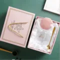 Coffret cadeau tasse en verre simple avec couvercle et cuillère, boîte rose élégante. - Couvercle Plat + Cuillère + Boîte Cadeau / Rose