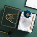 Élégant ensemble de tasse à café en verre avec couvercle couronne et cuillère en coffret. - Couvercle Couronne + Cuillère + Boîte Cadeau / Vert