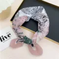 Fashion small square silk scarf bandana for women, stylish neckerchief and multiuse hair band. - Pink Border Small Paisley