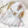 Summer women long floral print chiffon scarf lightweight sun protection white shawl wrap - RY-12