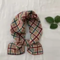 Checkered plaid silk scarf detail, vintage neckerchief for spring and autumn season. - 55*55cm / Red Green Plaid
