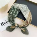 Chic paisley print square silk scarf for women, fashionable neckerchief and hair band. - Green Patchwork Paisley
