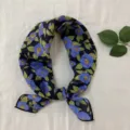 Floral print cotton square scarf, vintage countryside style headscarf and neckerchief for women. - 55*55cm / Night Blue Rose