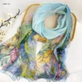 Summer sun protection imitation silk printed scarf, elegant floral design for women outdoor. - RY-08