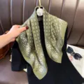 Green geometric print silk feel square scarf elegant neckerchief for women use - RY-48
