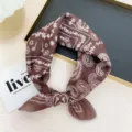 Brown paisley pattern silk scarf, delicate fabric detail, elegant neckerchief for women. - Caramel Dot Paisley