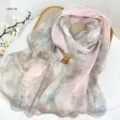 Lente bloemen print melk chiffon sjaal vrouwen mode zonbescherming zijden sjaal strand - RY-04