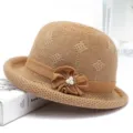 Chapeau cloche en tricot pour femmes vintage fleurs chapeau melon mode automne decontracte chic - M (56-58cm) / Kaki