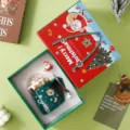 Kerst keramische mok geschenkdoos groene waterkop met deksel en schattige lepel set - 401-500ml / Groen + kerstcadeaudoos