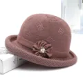 Women knitted bucket hat stylish retro bowler hat casual solid color hat for spring and autumn - M (56-58cm) / Dusty Purple