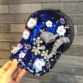 Casquette de baseball à sequins et renard en strass pour femmes, joli chapeau chic. - Motif Renard / Renard - Bleu roi