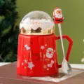 Weihnachts Keramikbecher mit Kuppeldeckel und Löffel festliche rote Kaffeetasse Geschenk - 401-500ml / Rot