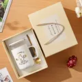 Ceramic coffee mug gift set with lid and gold spoon, cute cat design variant for daily use. - With Lid Spoon Large Gift Box / White